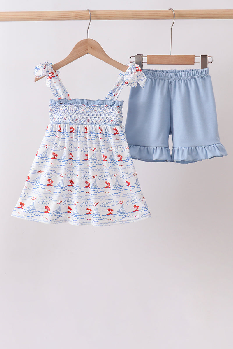 Ensemble smocké Voilier bleu