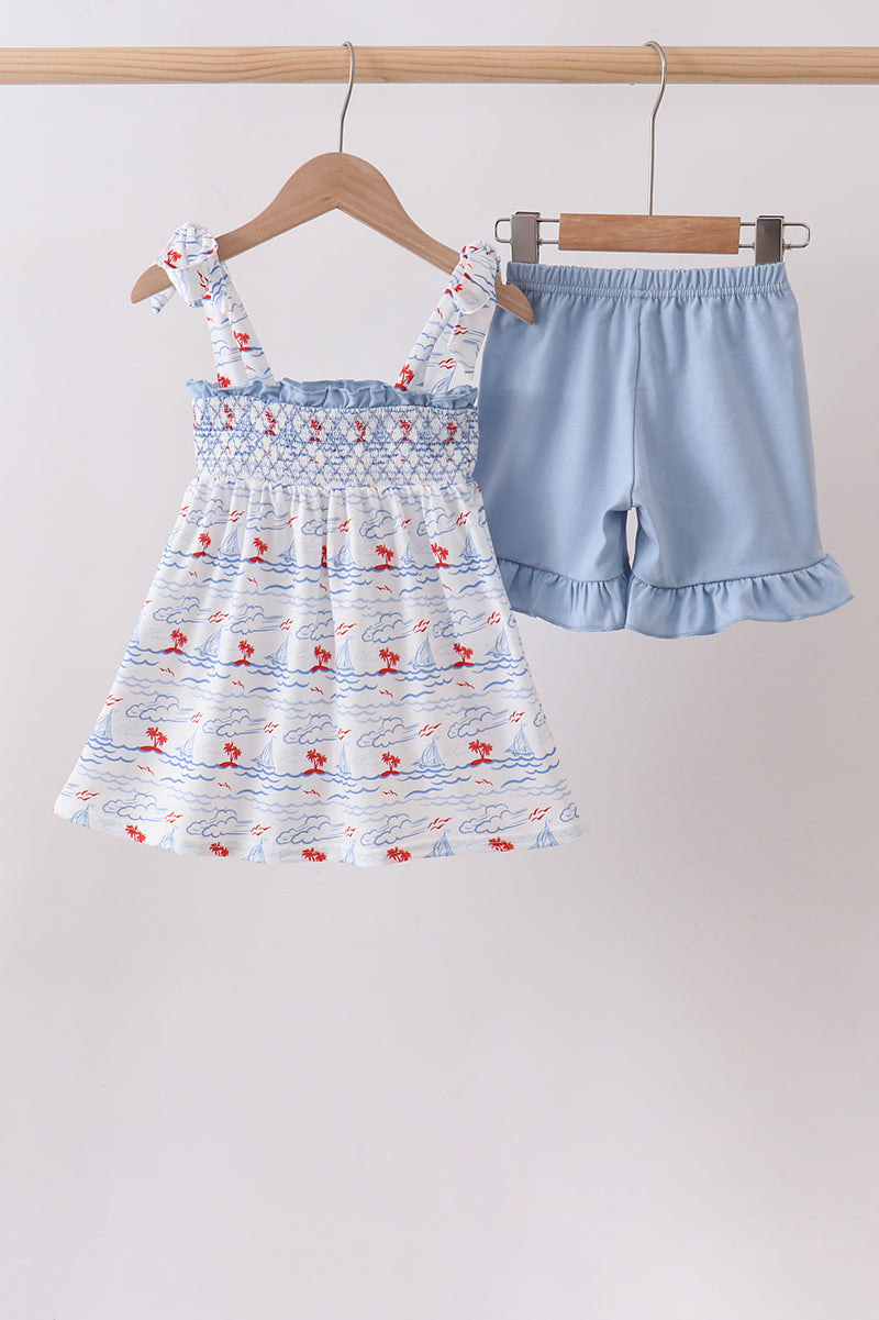 Ensemble smocké Voilier bleu
