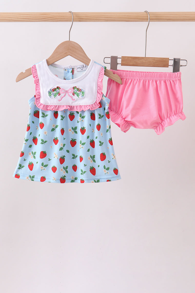 Ensemble bloomer à nœud brodé fraise bleue