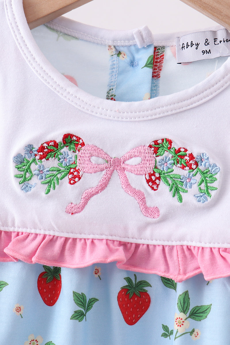 Ensemble bloomer à nœud brodé fraise bleue