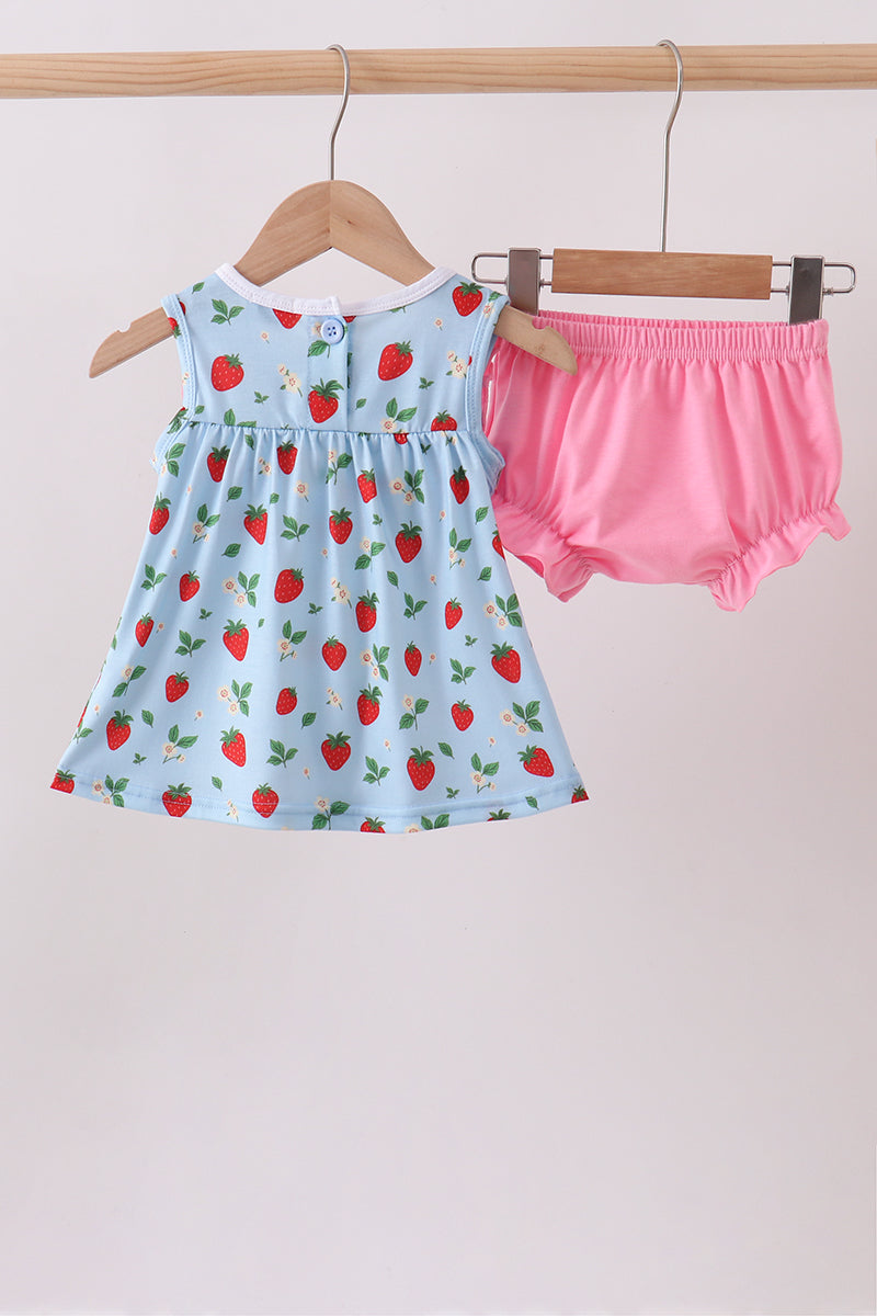 Ensemble bloomer à nœud brodé fraise bleue