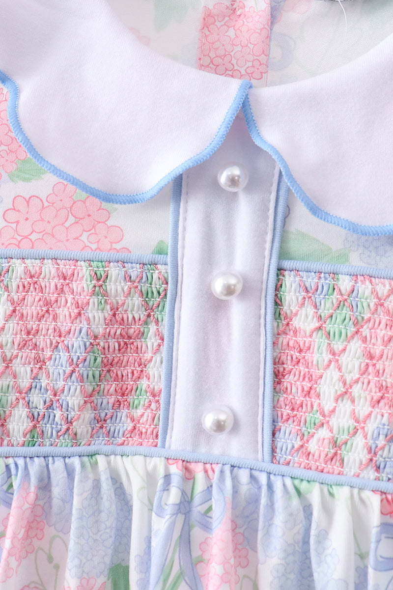 Ensemble perle smocké Hortensia bleu