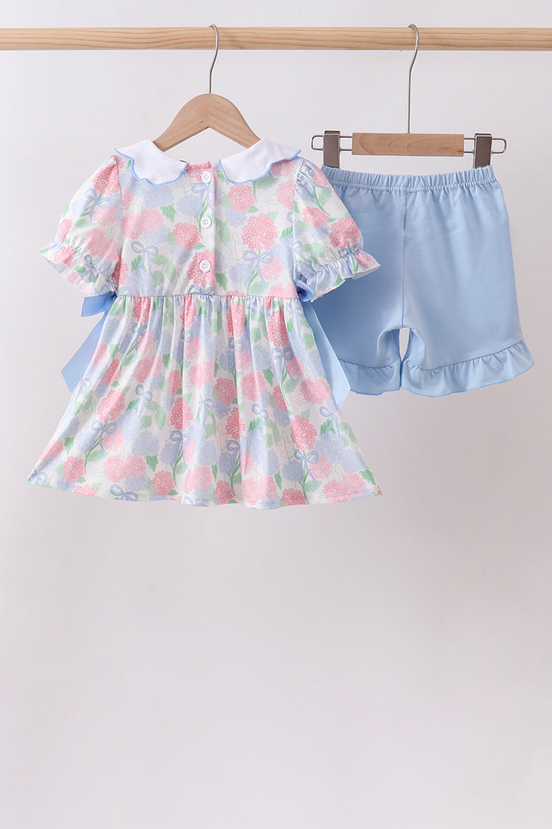 Ensemble perle smocké Hortensia bleu
