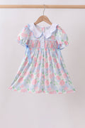 Robe smockée Hortensia Bleu avec Perles