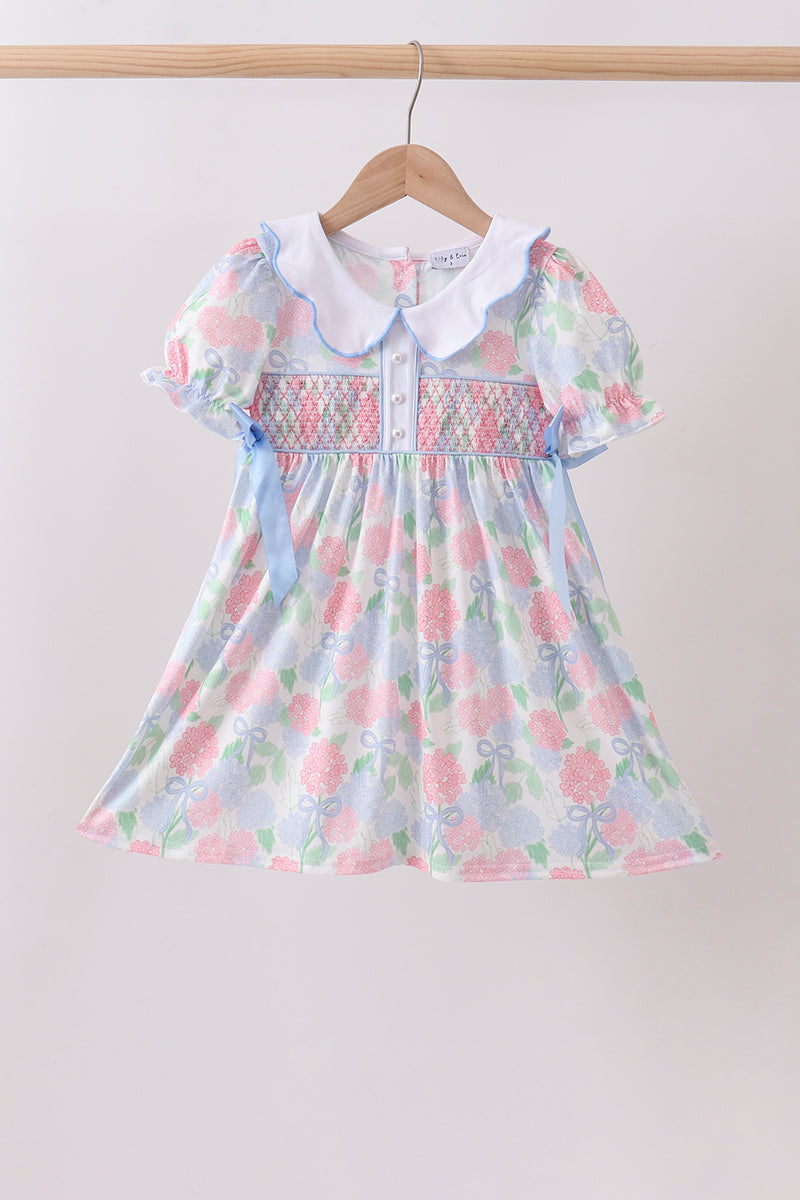 Robe smockée Hortensia Bleu avec Perles