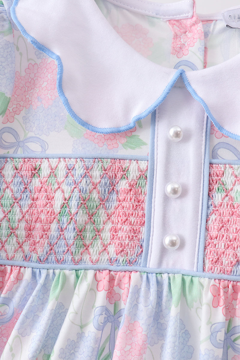 Robe smockée Hortensia Bleu avec Perles
