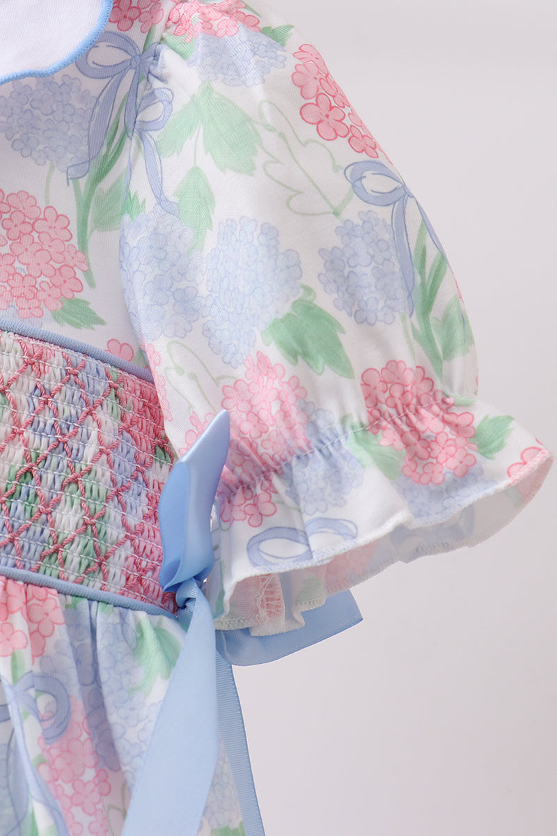 Robe smockée Hortensia Bleu avec Perles