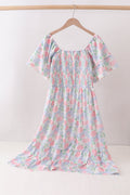 Robe smockée bleu hortensia pour femme