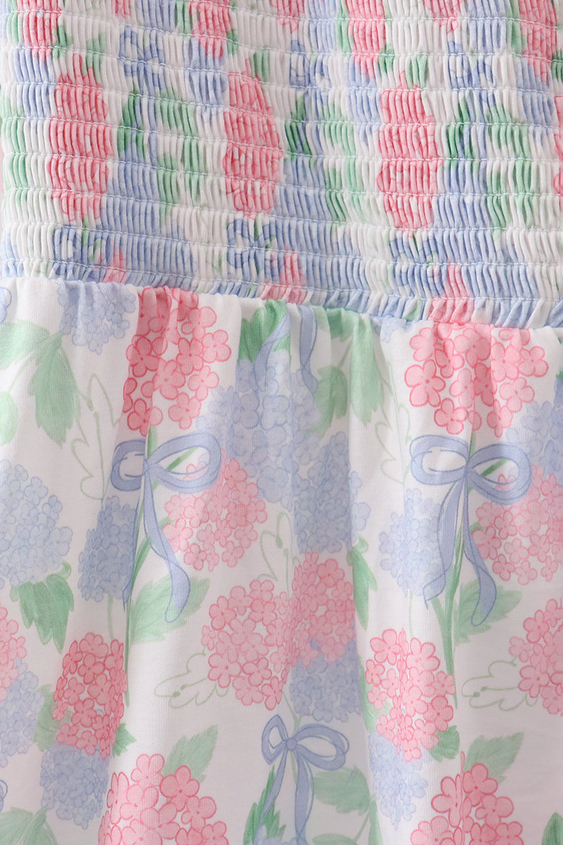 Robe smockée bleu hortensia pour femme