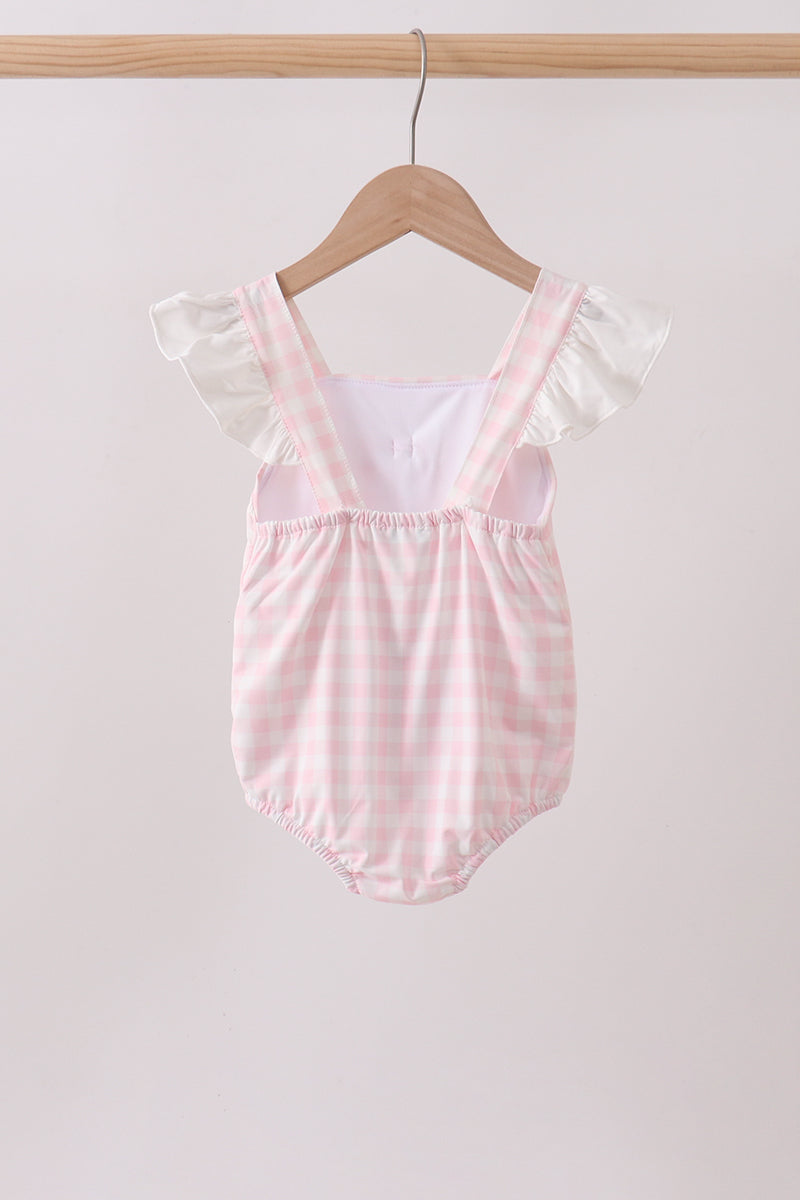 Maillot de bain une pièce rose à carreaux et nœud avec protection UV