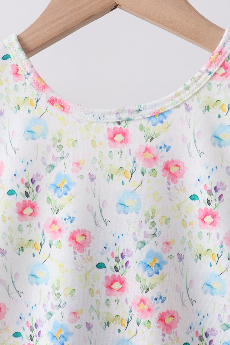 Ensemble à volants fleuris bleus