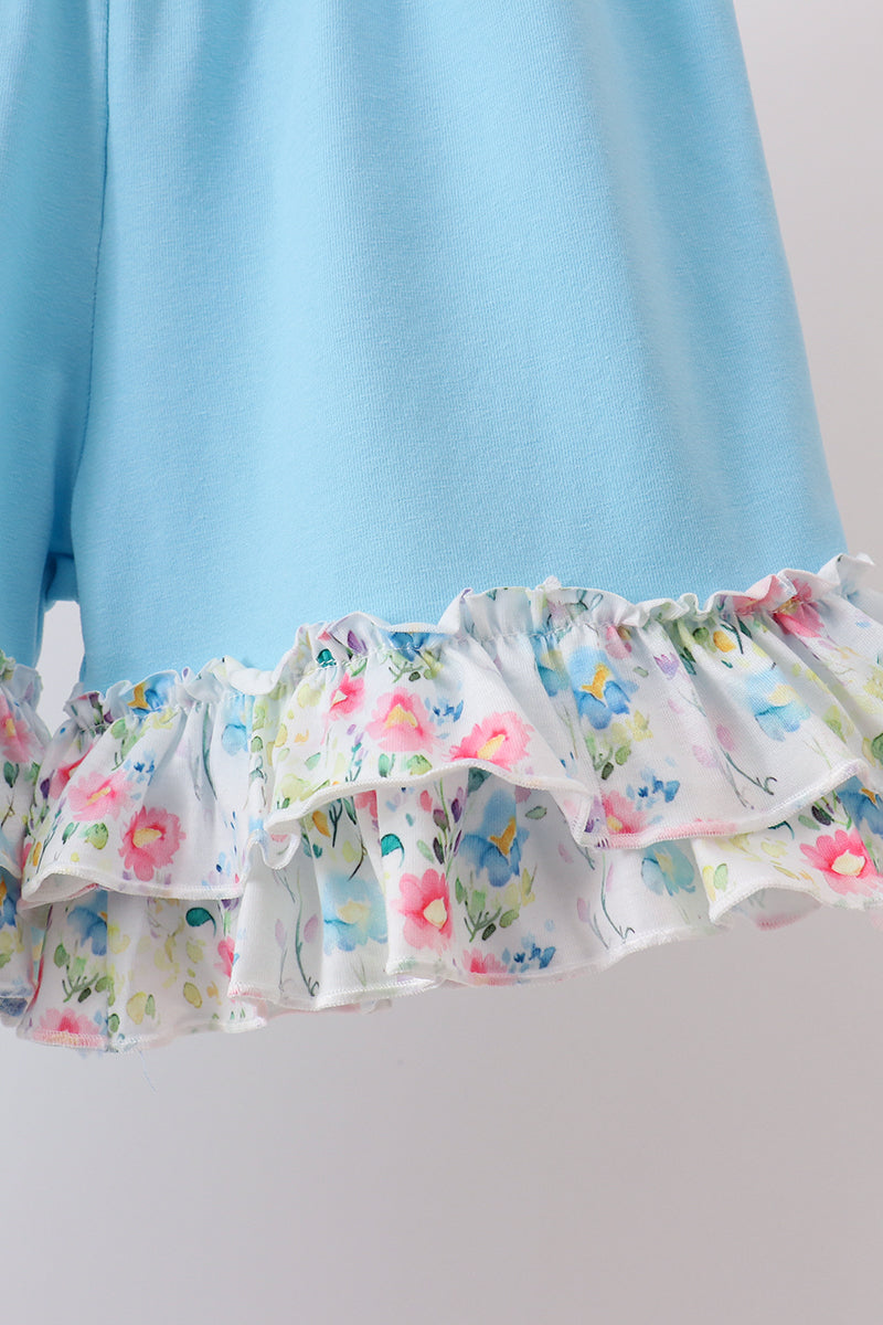 Ensemble à volants fleuris bleus