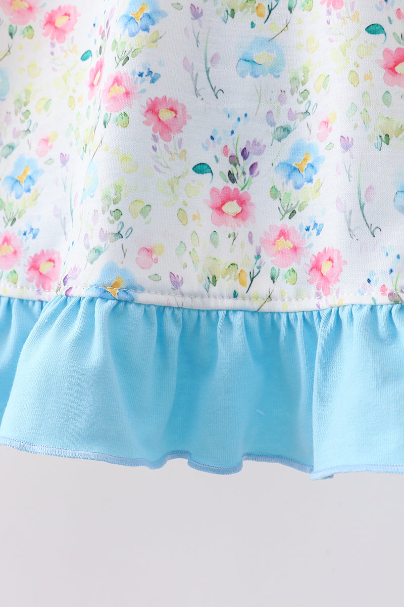 Ensemble à volants fleuris bleus