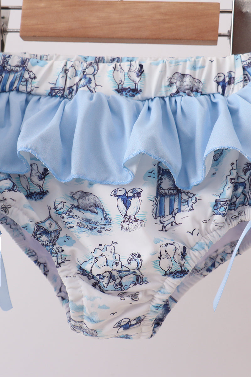 Ensemble de bain smocké anti-UV Blue Beach