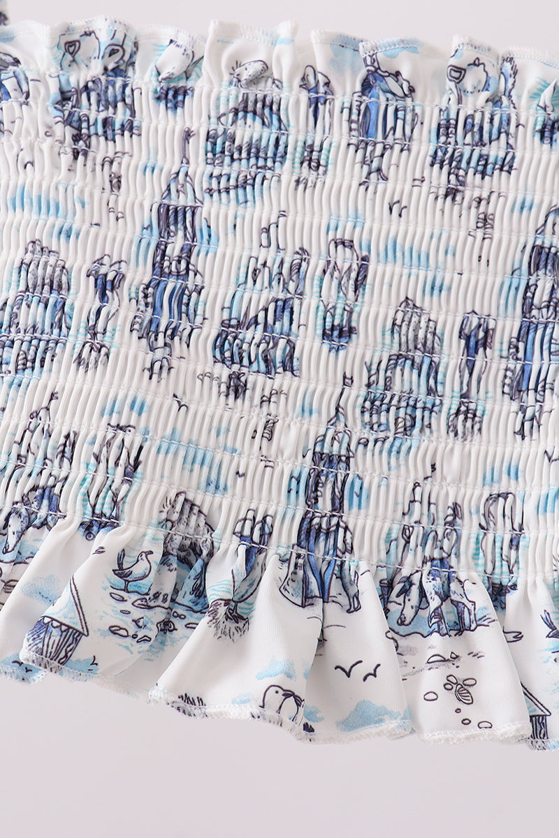Ensemble de bain smocké anti-UV Blue Beach
