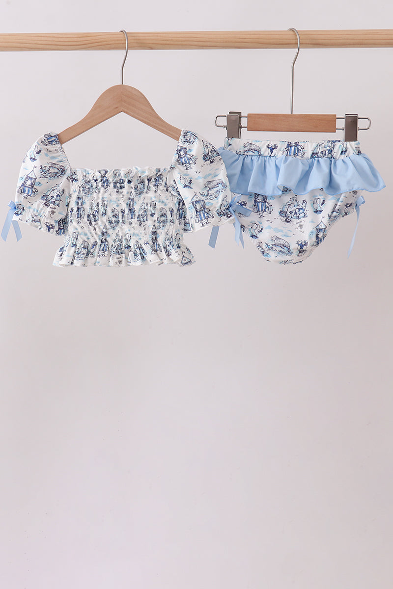 Ensemble de bain smocké anti-UV Blue Beach
