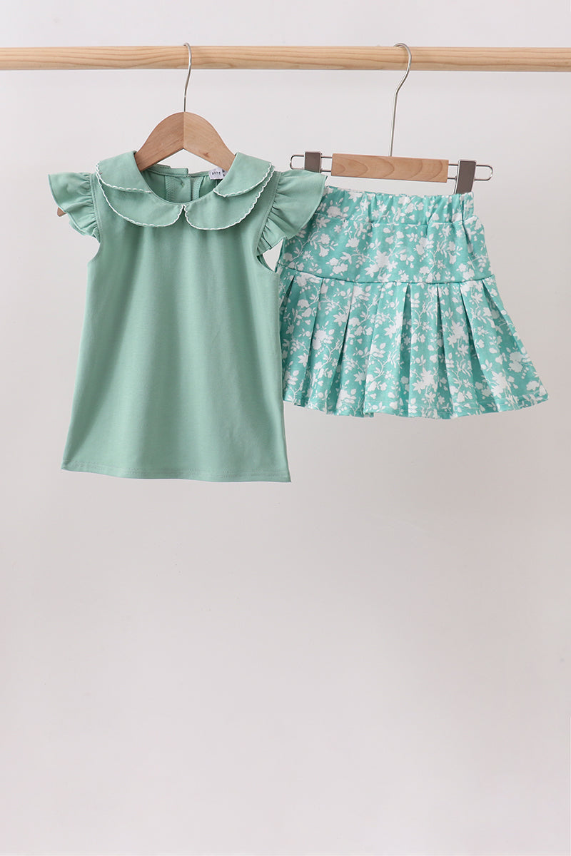 Ensemble jupe fleurie sauge