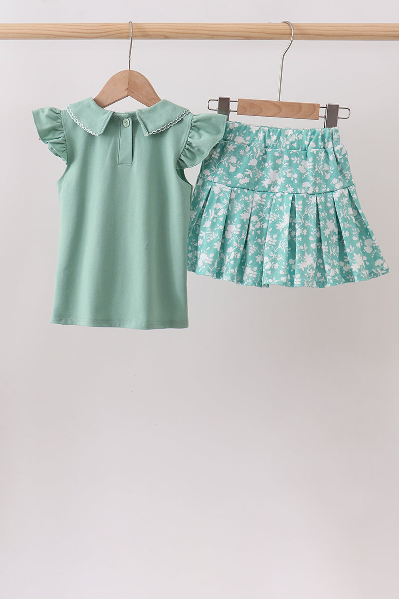 Ensemble jupe fleurie sauge