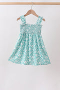 Robe smockée fleurie sauge