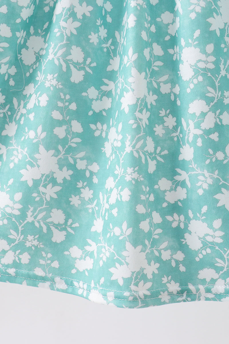 Robe smockée fleurie sauge