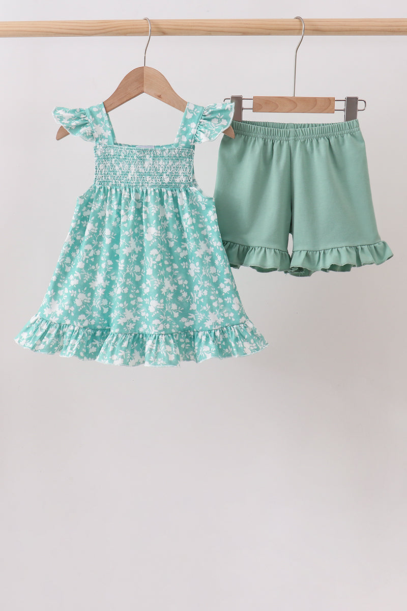 Ensemble smocké floral sauge