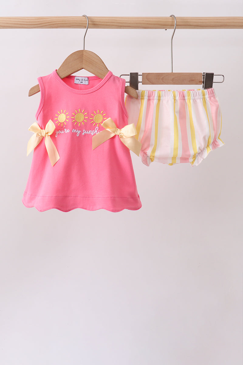 Ensemble bloomer brodé rayé You're my sunshine