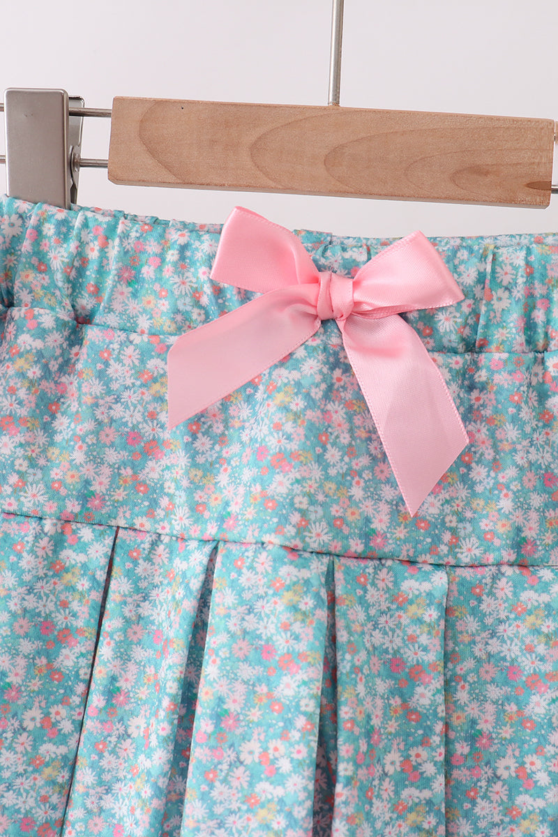 Ensemble jupe-culotte appliqué fleuri Ourson rose