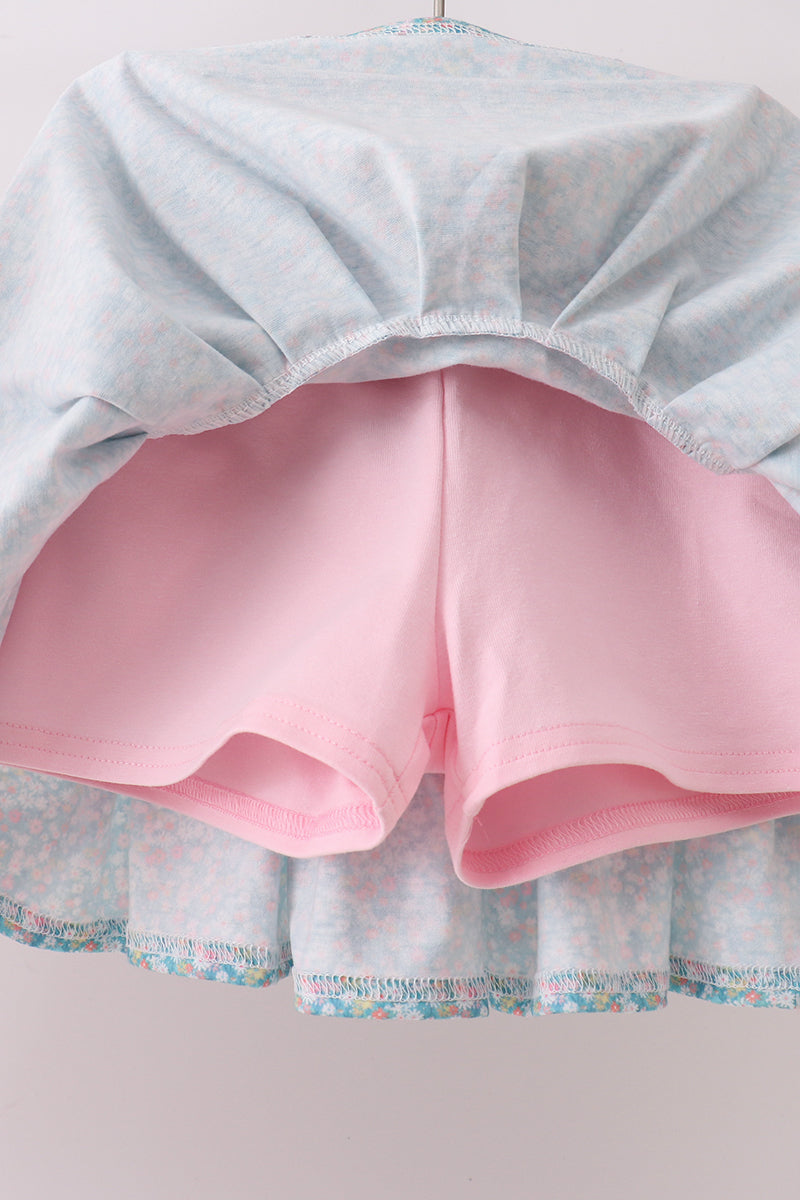 Ensemble jupe-culotte appliqué fleuri Ourson rose