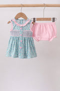 Ensemble bloomer smocké floral vert