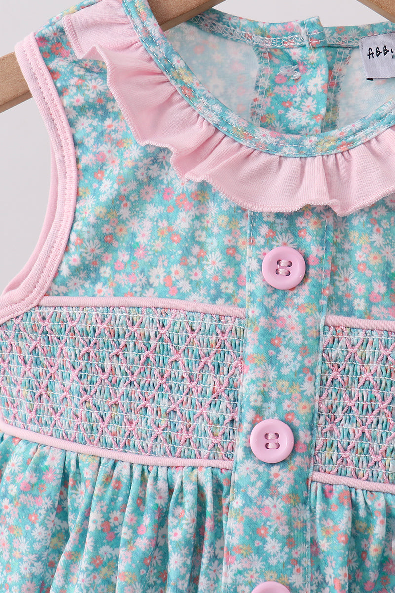 Ensemble bloomer smocké floral vert