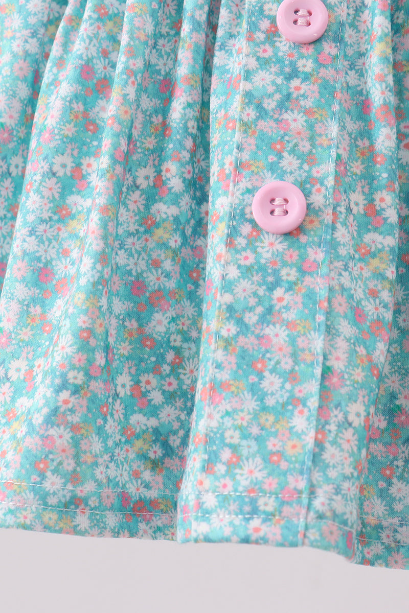 Ensemble bloomer smocké floral vert