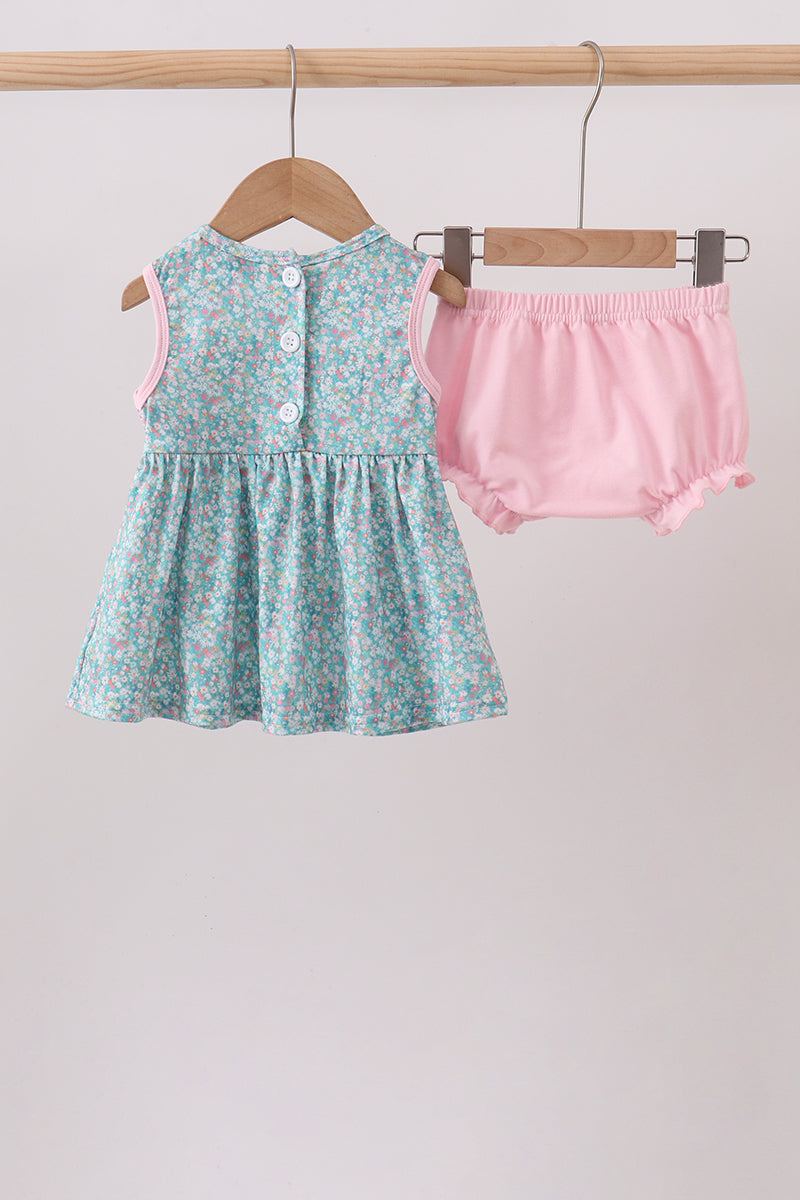 Ensemble bloomer smocké floral vert