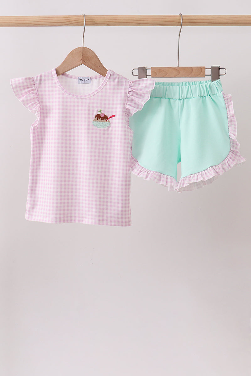 Ensemble brodé écossais crème glacée violet