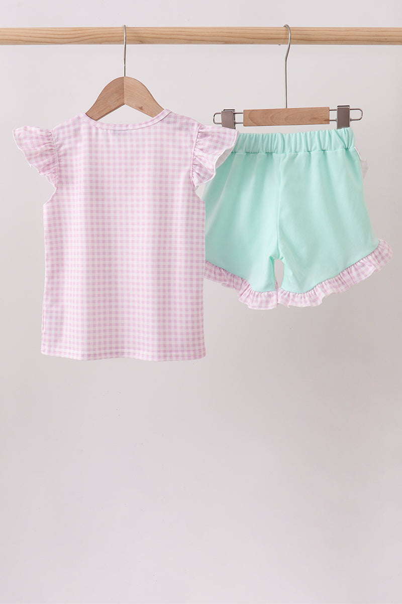 Ensemble brodé écossais crème glacée violet