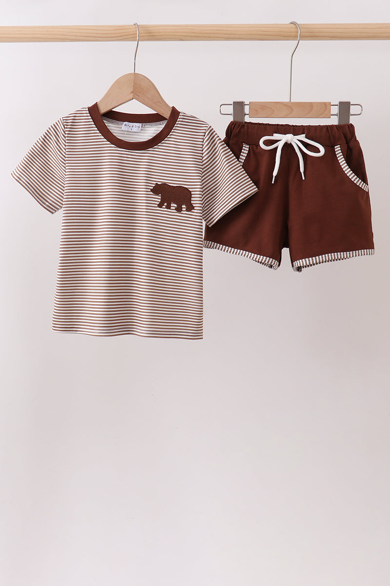 Ensemble brodé Ours brun à rayures