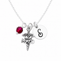 Collier MD personnalisé avec initiale et pierre de naissance – Cadeau pour médecin en argent sterling – Collier avec pendentif médical – Cadeau de fin d'études pour médecin