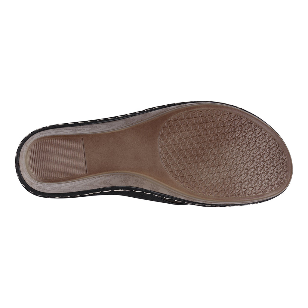 Sandales Miller compensées noires à lanières croisées et motif floral