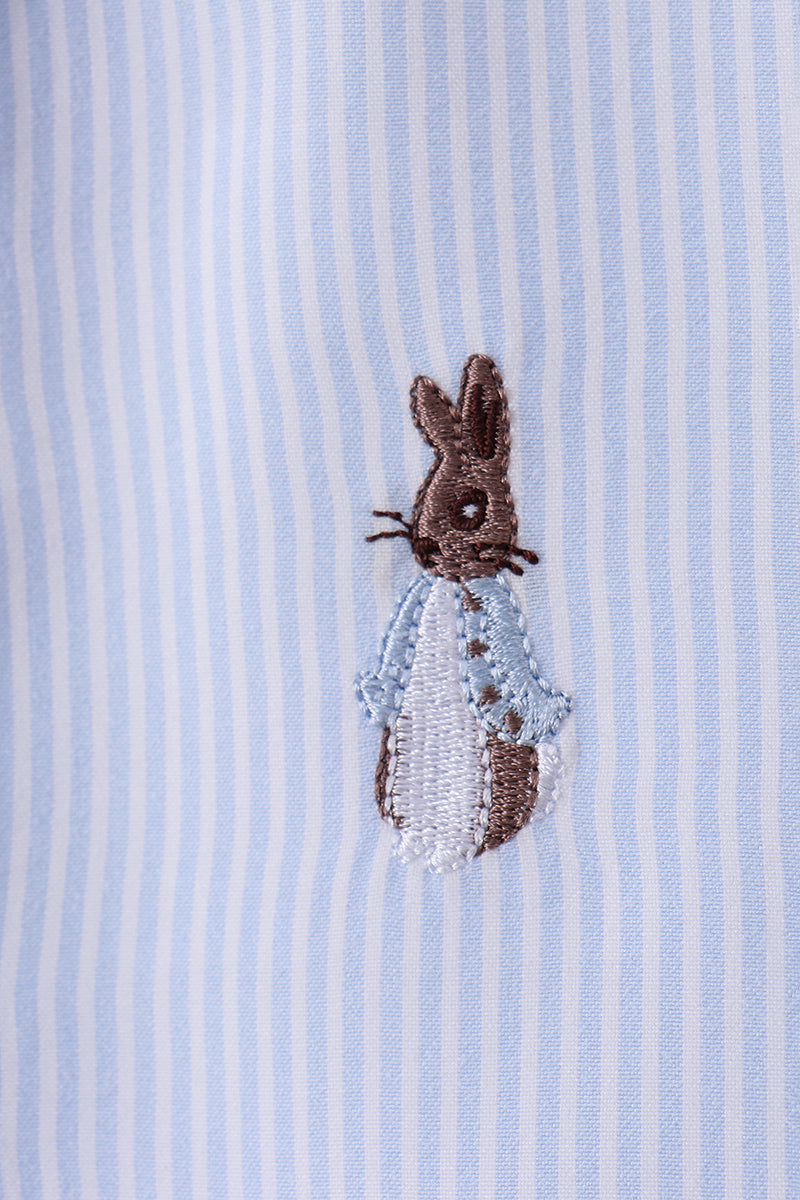 Chemise boutonnée brodée d'un lapin à rayures bleues