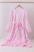 Robe longue étagée à rayures roses