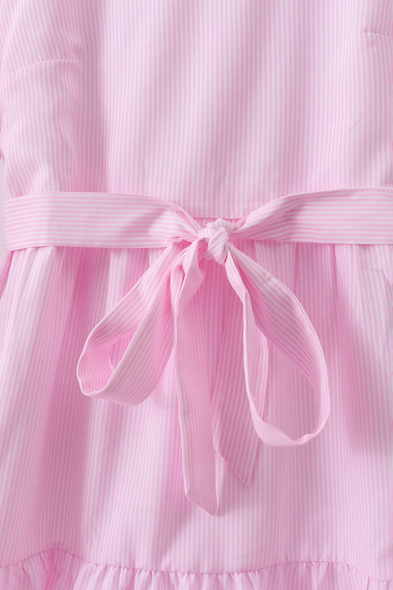 Robe longue étagée à rayures roses