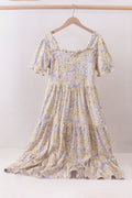 Robe étagée à manches bouffantes imprimé floral