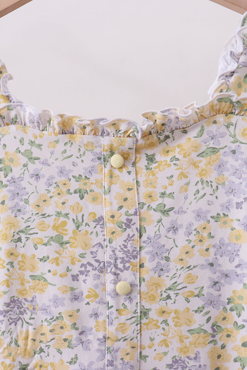 Robe étagée à manches bouffantes imprimé floral