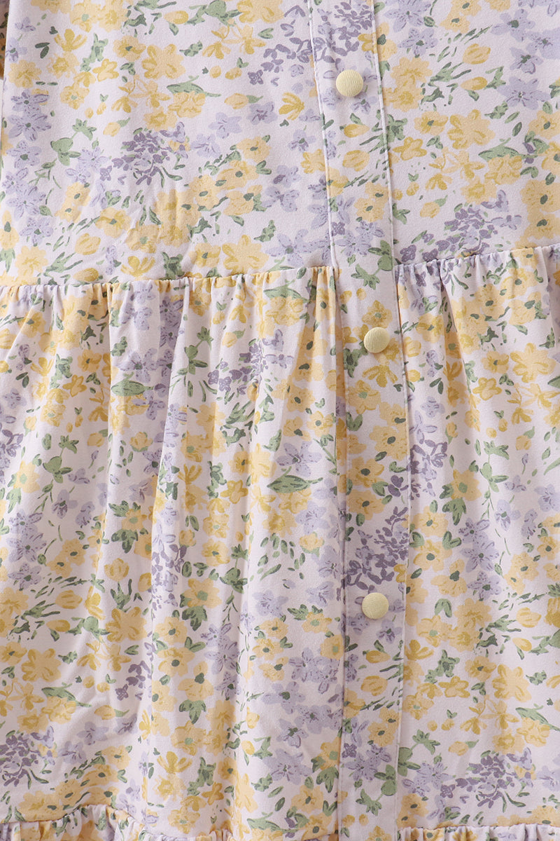 Robe étagée à manches bouffantes imprimé floral