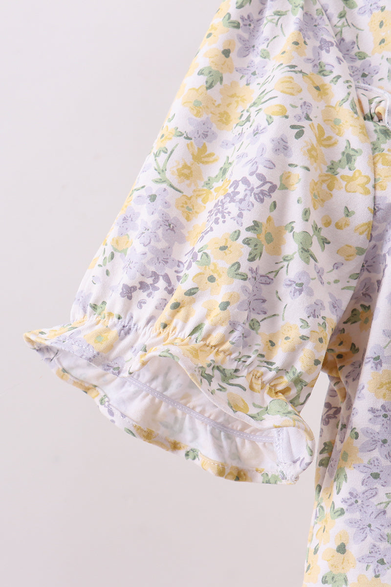 Robe étagée à manches bouffantes imprimé floral