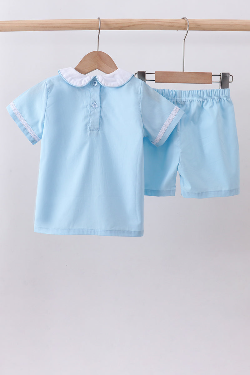 Ensemble short brodé croix bleue