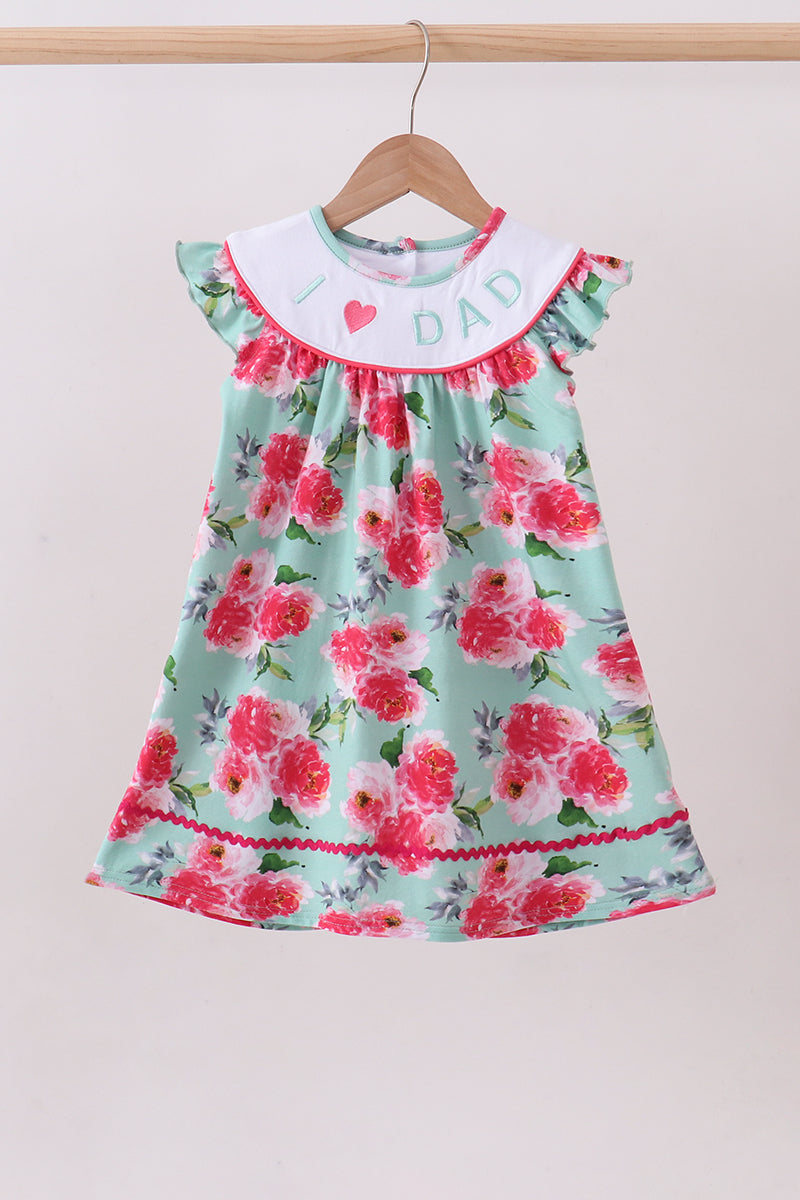 Robe rose à motif floral brodée "I love Dad"