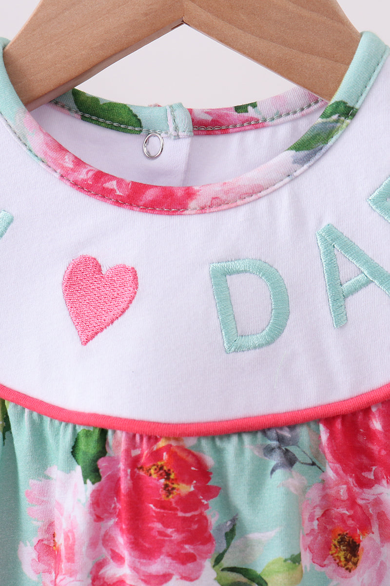 Robe rose à motif floral brodée "I love Dad"