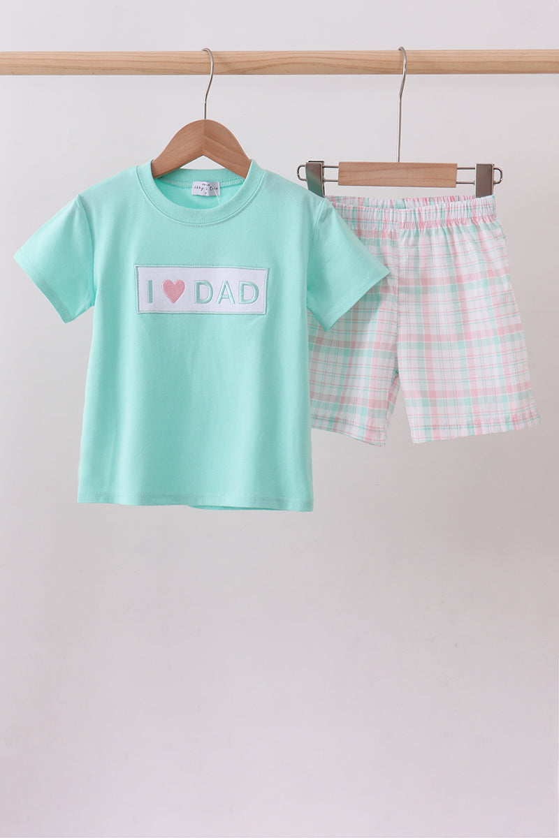 Ensemble short écossais menthe J'aime papa
