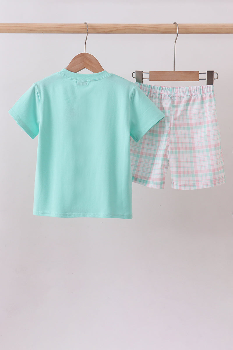 Ensemble short écossais menthe J'aime papa