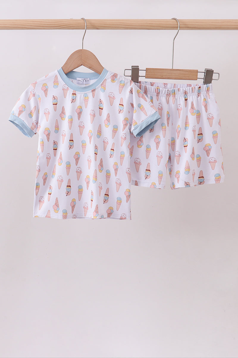 Ensemble de pyjama en bambou imprimé crème glacée bleue